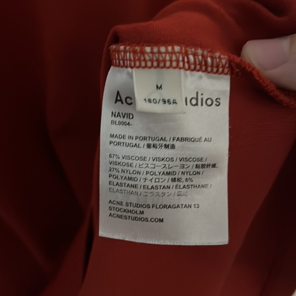 Acne Studios Navid Red Mock Neck Logo T-Shirt M - Picture 4 of 5